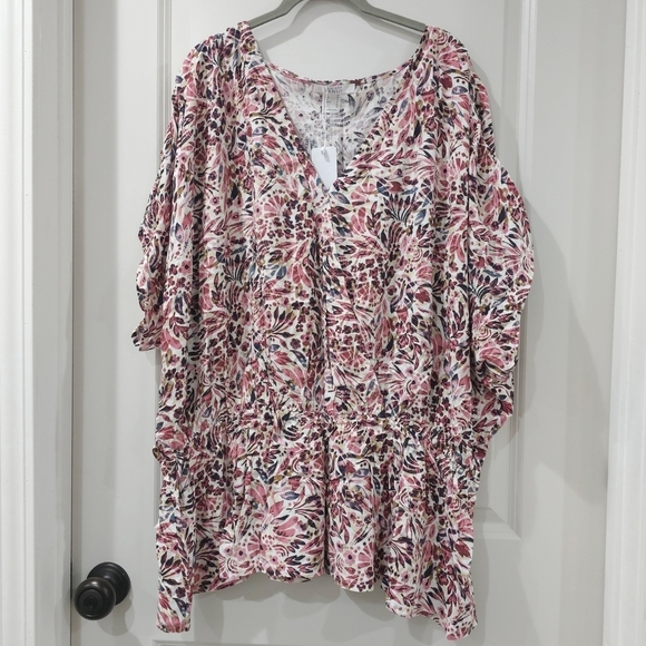 LASCANA Nwt Floral Print Dolman Sleeve Surplice Front Blouse, Elastic Waist, 2X - Picture 3 of 15